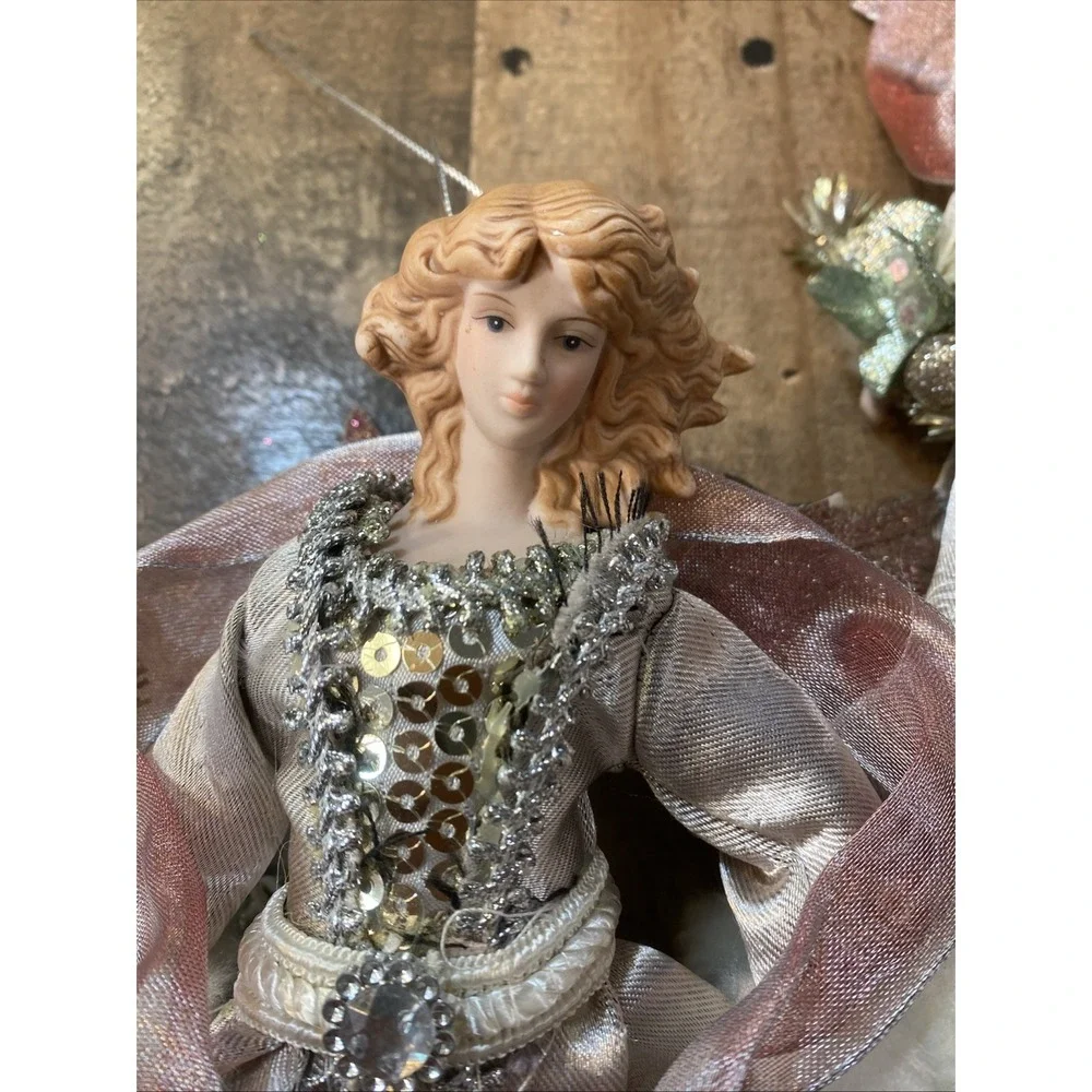 Set of 3 Vintage Victorian Pink Angel Ornaments 9
